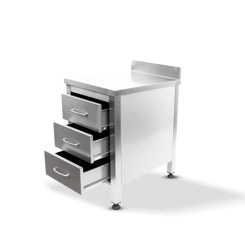DRAWER CABINET UNIT Stainless steel 3-shelf drawer cabinet for commercial kitchen storage in Dubai, UAE.