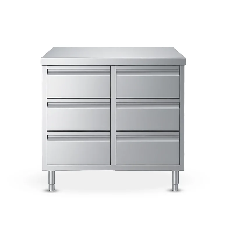 cabinet with 6drawers Stainless steel base cabinet with two hinged doors and six drawers for commercial restaurant kitchen in Dubai.