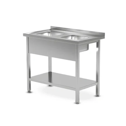 Commercial stainless steel 2 sink bowl unit with 1 undershelf