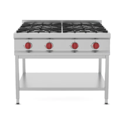 Commercial 4 burner gas stove with under shelf storage