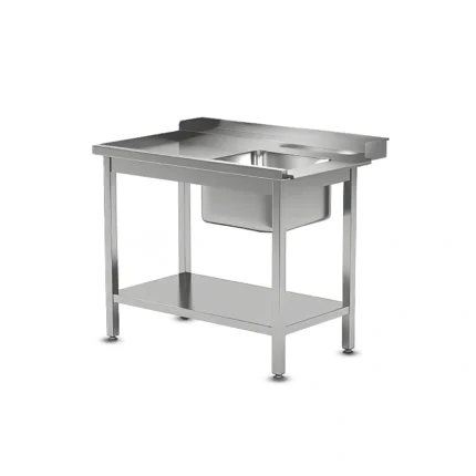 Commercial stainless steel loading table (RHS) sink bowl unit with 1 undershelf, heavy-duty 16 gauge,