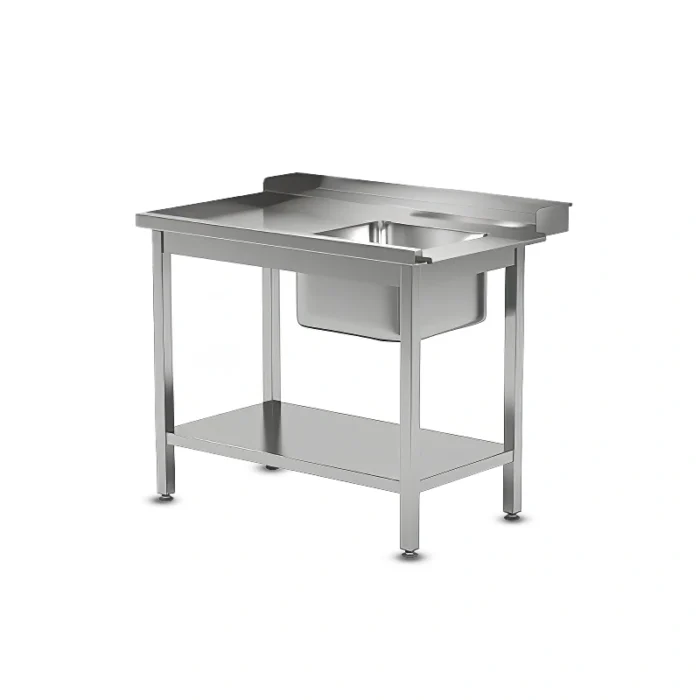Commercial stainless steel loading table (RHS) sink bowl unit with 1 undershelf, heavy-duty 16 gauge,