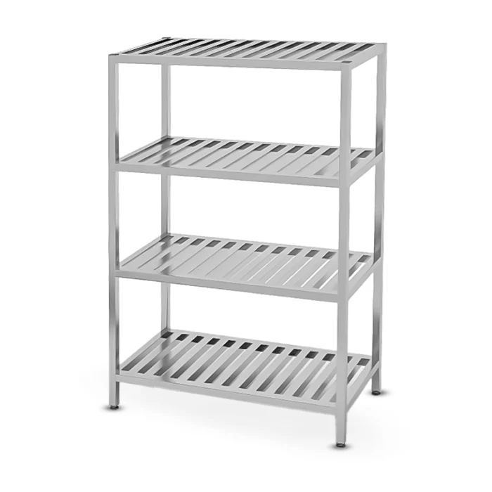 Stainless steel 4 tier slatted storage rack for commercial kitchen – heavy duty SS304 shelving unit by Stella Metal LLC UAE