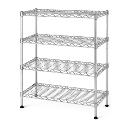 Commercial chrome-plated wire shelving unit with adjustable shelves, durable storage rack, suitable for retail and inventory, Stellametal UAE.