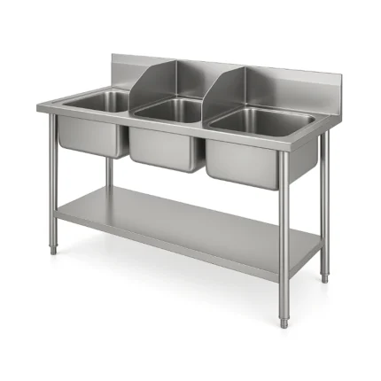 Commercial stainless steel triple bowl sink unit with dividers