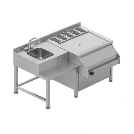 Commercial Stainless Steel Cocktail Station with Sink, Garnish Rail & Ice Bin