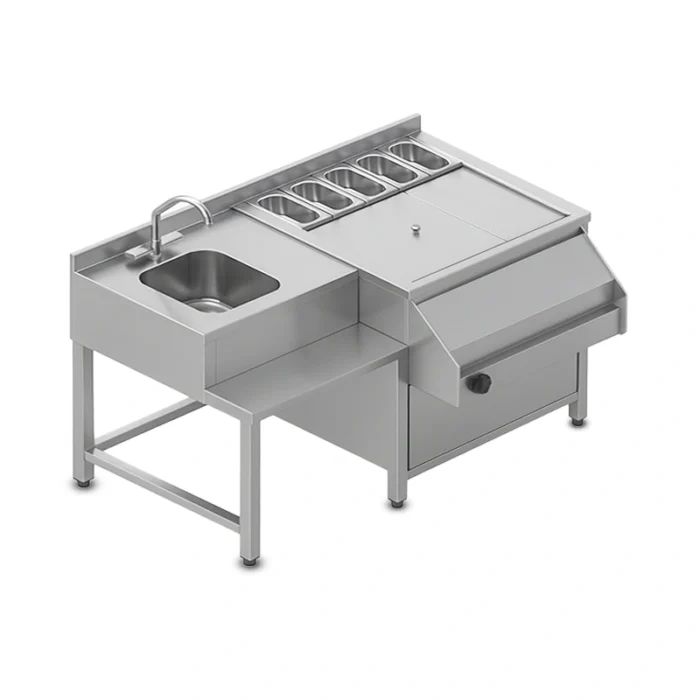 Commercial Stainless Steel Cocktail Station with Sink, Garnish Rail & Ice Bin