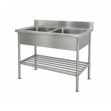 stainless steel sink with pipe shelf