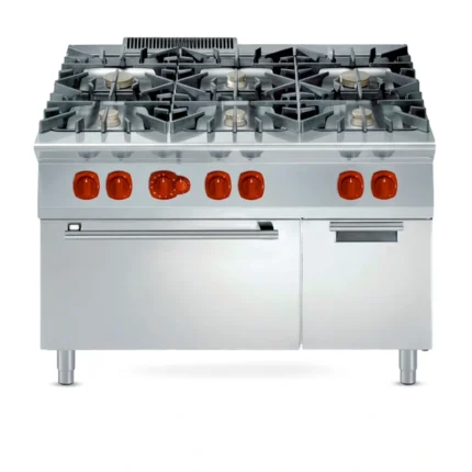 Commercial 6 burner gas range with under oven, heavy-duty stainless steel full cooking range