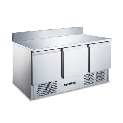 3 door counter chiller with backsplash for restaurant
